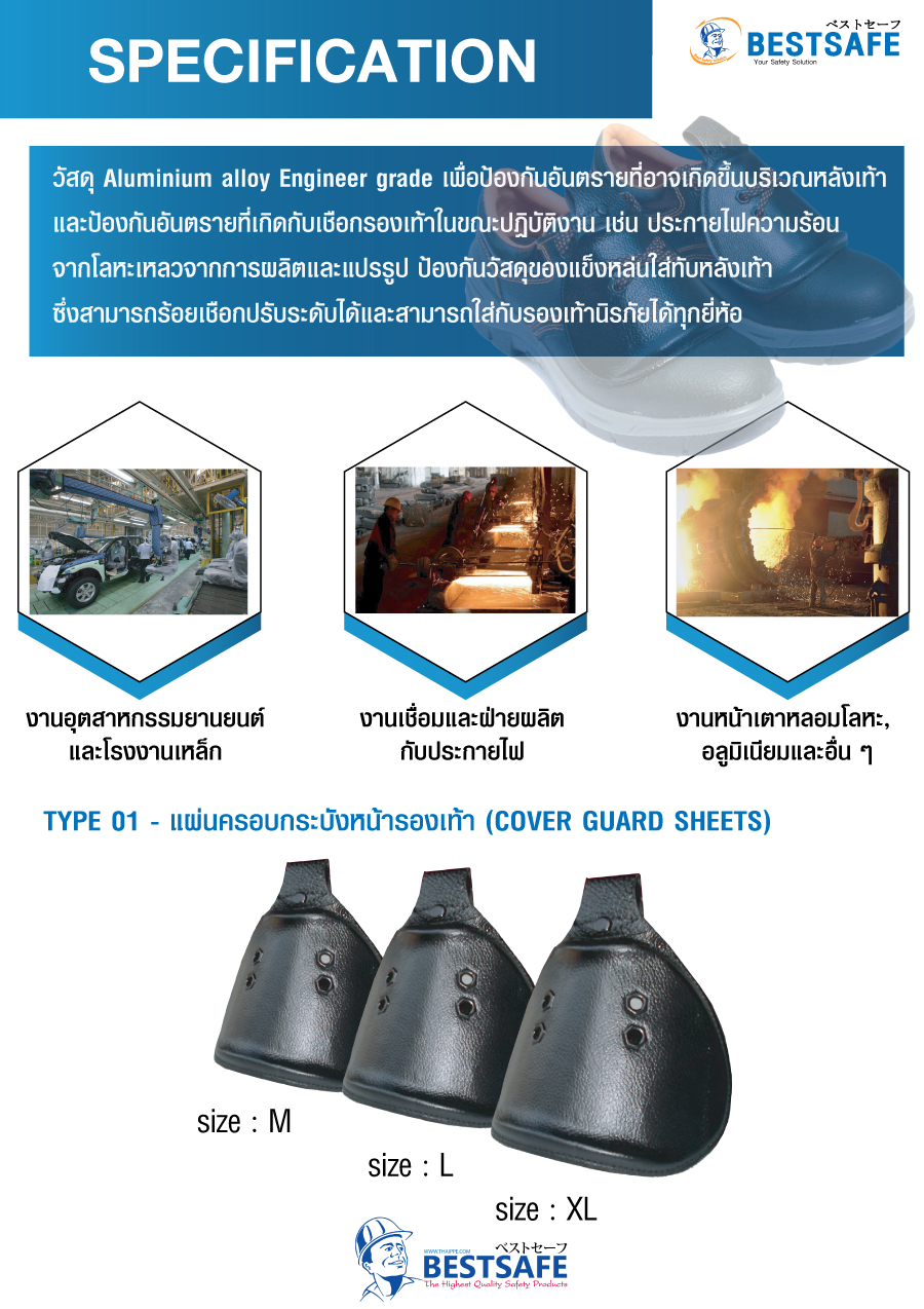 COVER GUARD SHEETL เสริมหนัง แผ่นครอบกระบังหน้ารองเท้าแบบอลูมิเนียมอัล